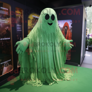 Forest Green Ghost mascot costume character dressed with a Cover-up and Cummerbunds