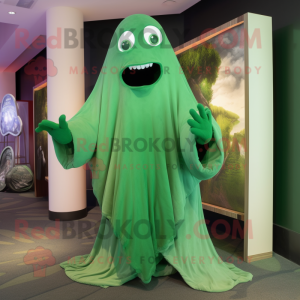 Forest Green Ghost mascot costume character dressed with a Cover-up and Cummerbunds