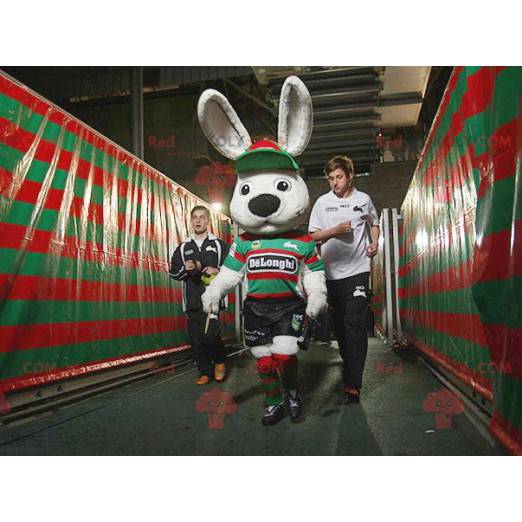 Gran mascota de conejo blanco en ropa deportiva - Redbrokoly.com
