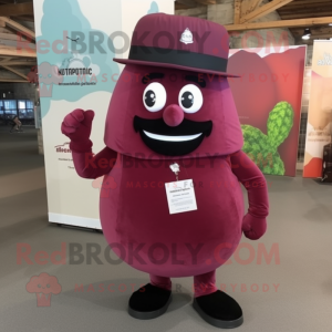 Maroon Grape mascot costume character dressed with a Shorts and Hat pins