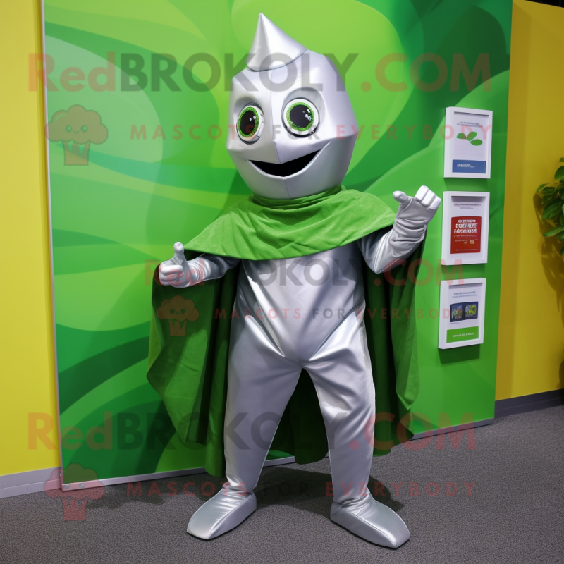Silver Spinach mascot costume character dressed with a Cover-up and Wallets Silver Spinach mascot costume character dressed with a Cover-up and Wallets