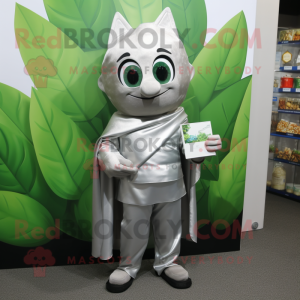 Silver Spinach mascot costume character dressed with a Cover-up and Wallets