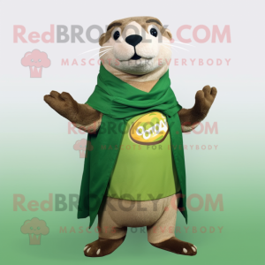 Olive Otter mascot costume character dressed with a Shorts and Shawls
