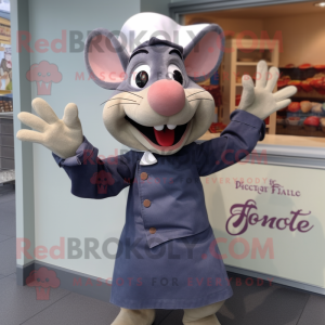 Navy Ratatouille mascot costume character dressed with a Denim Shirt and Bow ties
