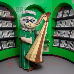 Grön Celtic Harp maskot...