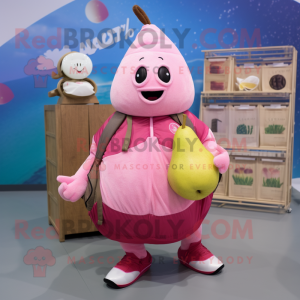 Pink Pear mascot costume character dressed with a Cargo Shorts and Wraps