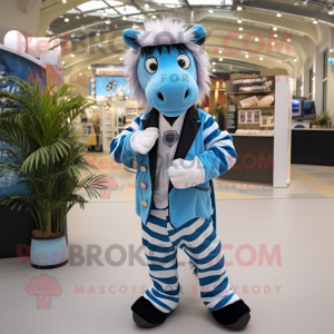 Sky Blue Zebra mascot costume character dressed with a Waistcoat and Cufflinks