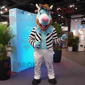 Sky Blue Zebra mascot costume character dressed with a Waistcoat and Cufflinks