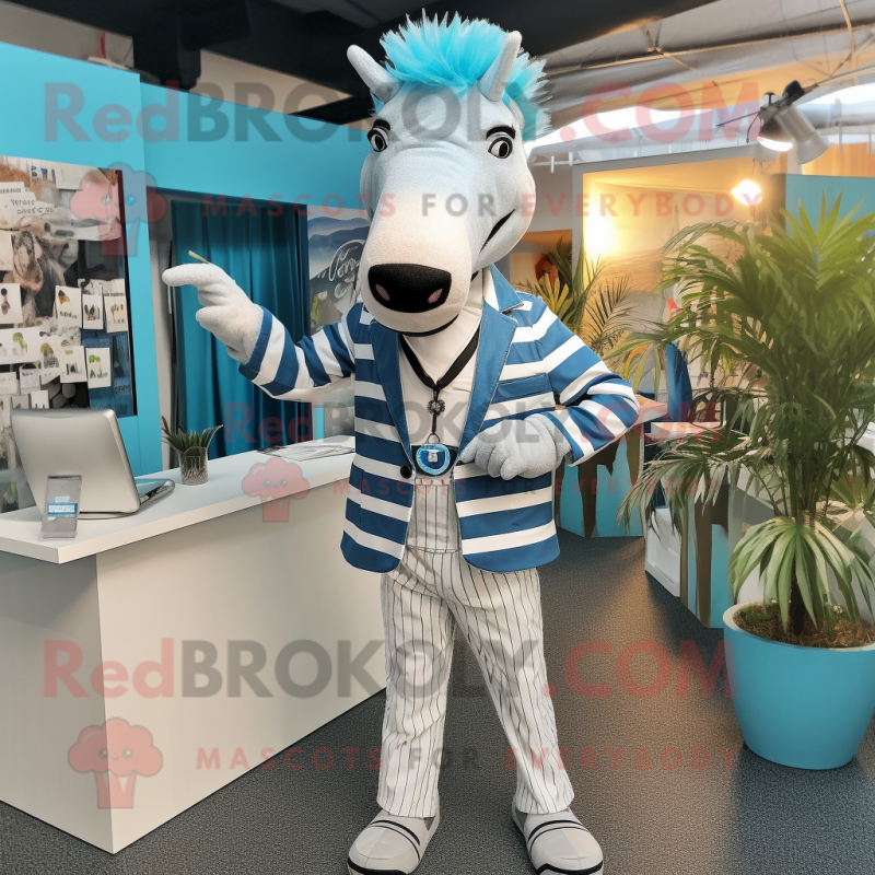 Sky Blue Zebra mascot costume character dressed with a Waistcoat and Cufflinks