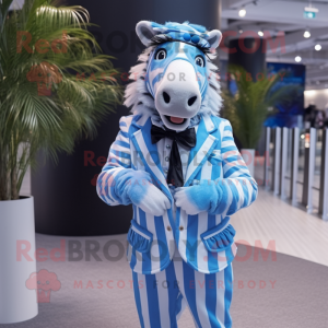 Sky Blue Zebra mascot costume character dressed with a Waistcoat and Cufflinks