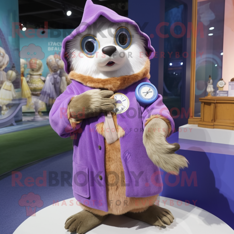 Lavender Wrist Watch mascot costume character dressed with a Parka and Shawls Lavender Wrist Watch mascot costume character dressed with a Parka and Shawls