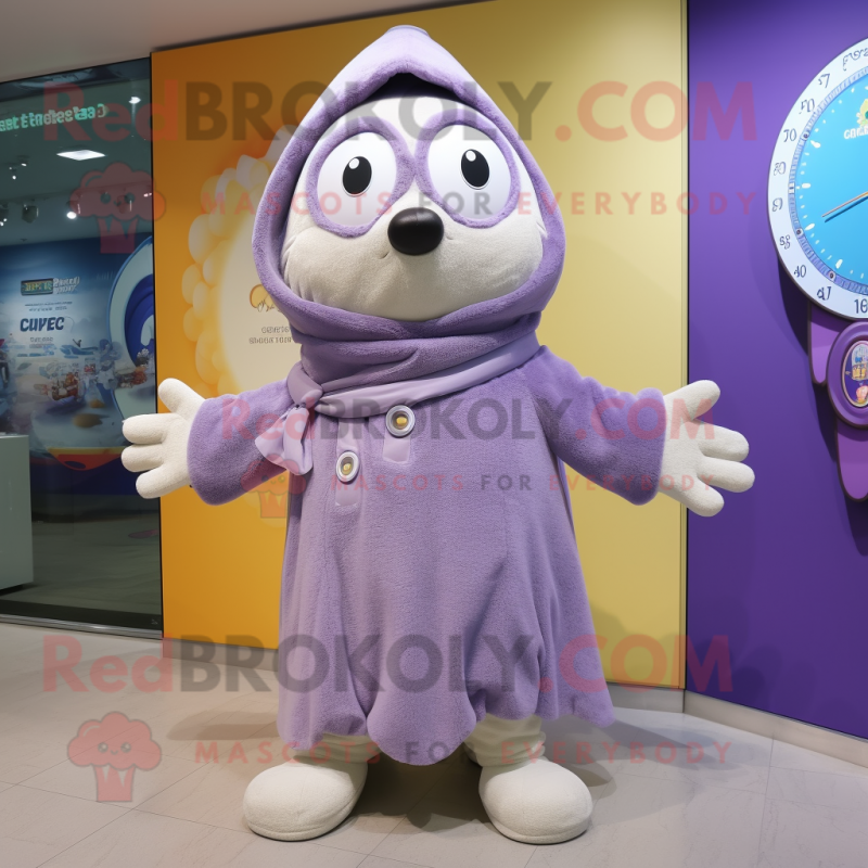 Lavender Wrist Watch mascot costume character dressed with a Parka and Shawls Lavender Wrist Watch mascot costume character dressed with a Parka and Shawls