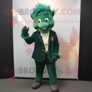 Forest Green Fire Eater mascot costume character dressed with a Jacket and Tie pins