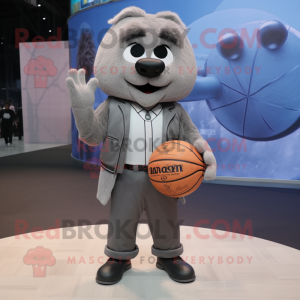 Gray Basketball Ball mascot costume character dressed with a Leather Jacket and Ties