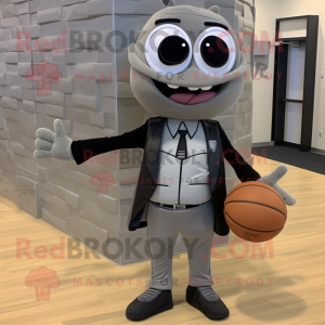 Gray Basketball Ball mascot costume character dressed with a Leather Jacket and Ties
