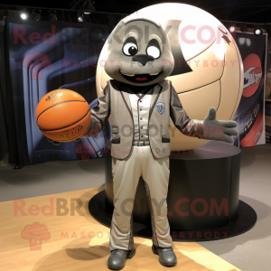 Gray Basketball Ball mascot costume character dressed with a Leather Jacket and Ties