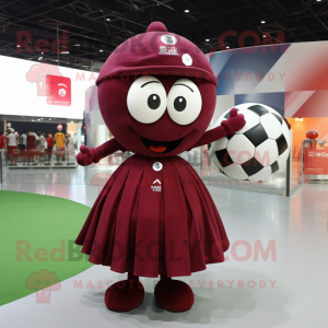 Maroon Soccer Ball mascot costume character dressed with a Ball Gown and Caps