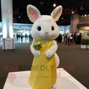 Yellow Chinchilla mascot costume character dressed with a Wedding Dress and Pocket squares