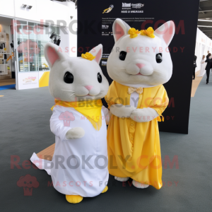 Yellow Chinchilla mascot costume character dressed with a Wedding Dress and Pocket squares