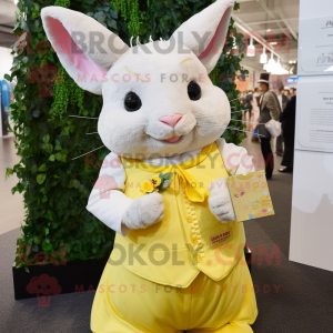 Yellow Chinchilla mascot costume character dressed with a Wedding Dress and Pocket squares