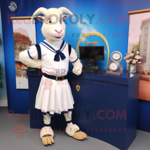 Navy Goat mascot costume character dressed with a Wrap Skirt and Keychains