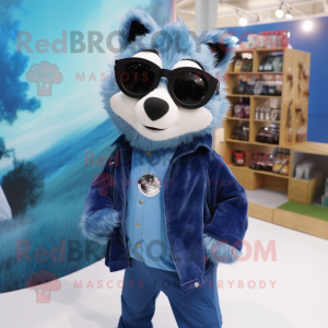 Blue Badger mascot costume character dressed with a Jeggings and Sunglasses
