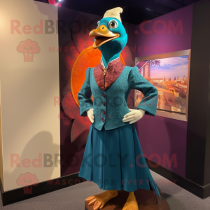 Teal Pheasant mascot costume character dressed with a Sheath Dress and Lapel pins