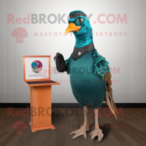 Teal Pheasant mascot costume character dressed with a Sheath Dress and Lapel pins