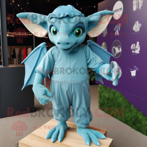 Cyan Gargoyle mascot costume character dressed with a Playsuit and Cummerbunds