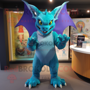 Cyan Gargoyle mascot costume character dressed with a Playsuit and Cummerbunds