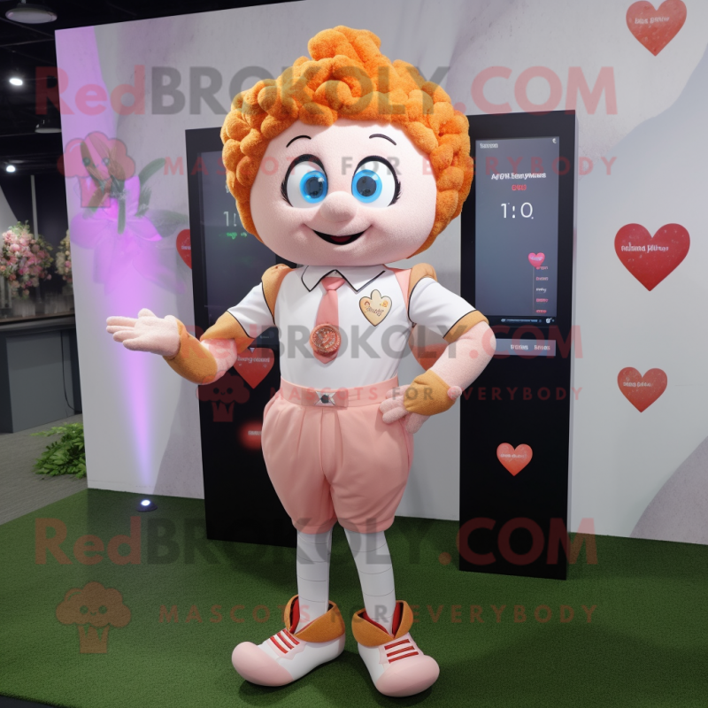Peach Cupid mascot costume character dressed with a Dress Shirt and Digital watches