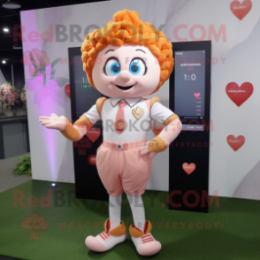 Peach Cupid mascot costume character dressed with a Dress Shirt and Digital watches