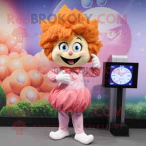Peach Cupid mascot costume character dressed with a Dress Shirt and Digital watches