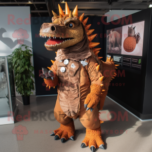 Rust Stegosaurus mascot costume character dressed with a Jacket and Scarf clips