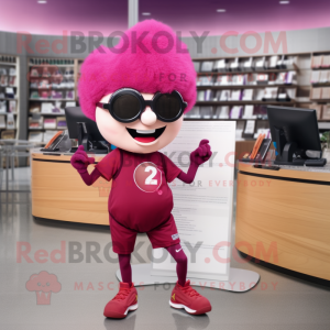 Magenta Cherry mascot costume character dressed with a Joggers and Reading glasses