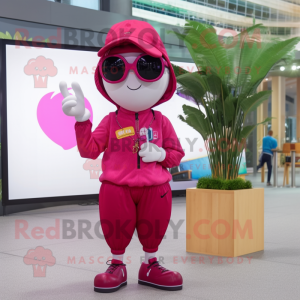 Magenta Cherry mascot costume character dressed with a Joggers and Reading glasses
