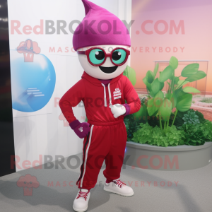 Magenta Cherry mascot costume character dressed with a Joggers and Reading glasses