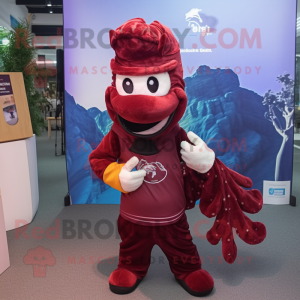 Maroon Sea Horse mascot costume character dressed with a Leggings and Berets