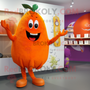 Orange Pepper mascot costume character dressed with a Playsuit and Hair clips