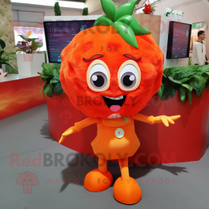 Orange Pepper mascot costume character dressed with a Playsuit and Hair clips