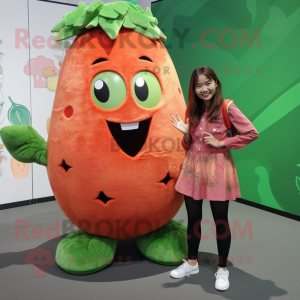 Rust Melon mascot costume character dressed with a Romper and Hair clips