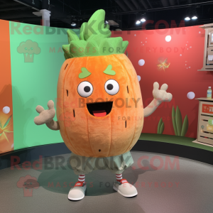 Rust Melon mascot costume character dressed with a Romper and Hair clips