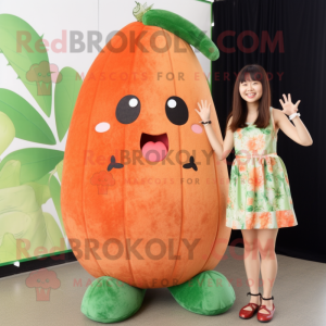 Rust Melon mascot costume character dressed with a Romper and Hair clips