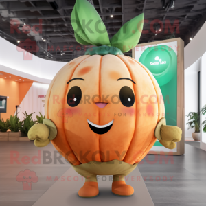 Rust Melon mascot costume character dressed with a Romper and Hair clips