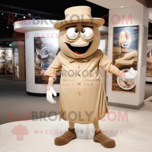 Beige Cyclops mascot costume character dressed with a Tank Top and Hat pins