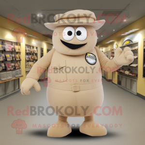 Beige Cyclops mascot costume character dressed with a Tank Top and Hat pins