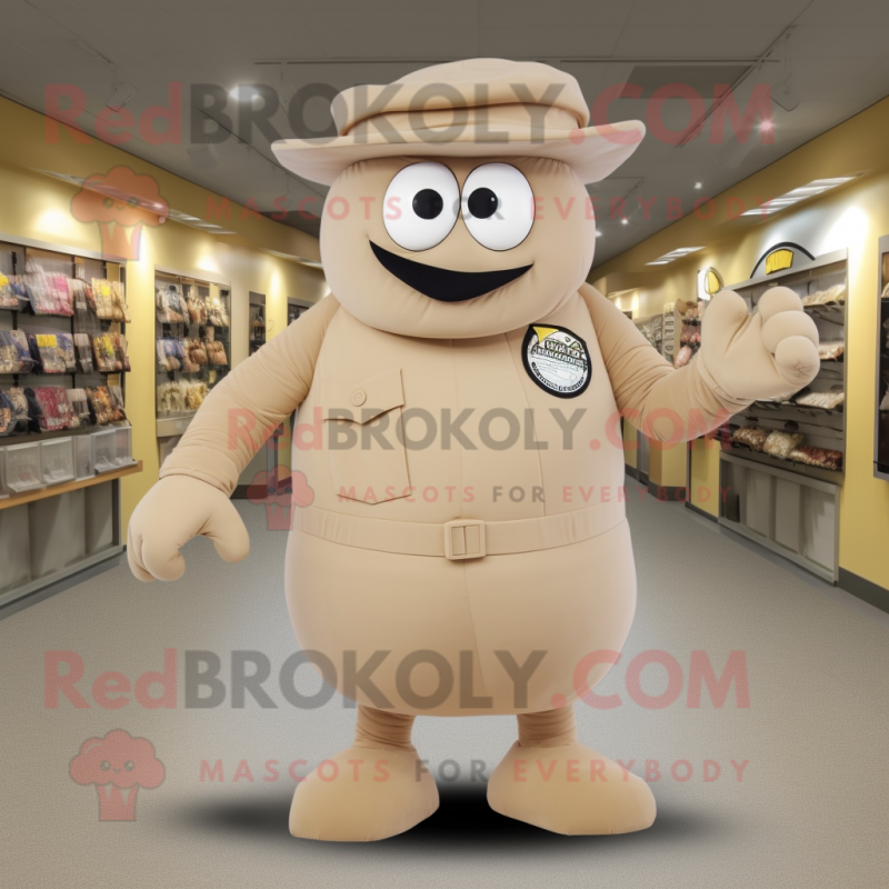 Beige Cyclops mascot costume character dressed with a Tank Top and Hat pins Beige Cyclops mascot costume character dressed with a Tank Top and Hat pins