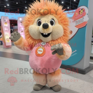 Peach Porcupine mascot costume character dressed with a V-Neck Tee and Rings