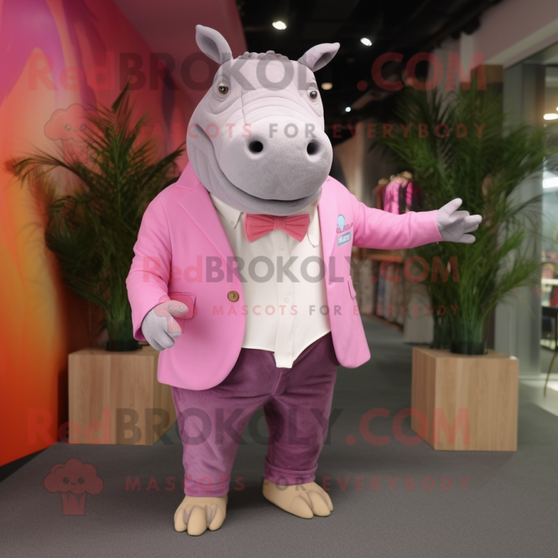 Pink Rhinoceros mascot costume character dressed with a Chinos and Pocket squares