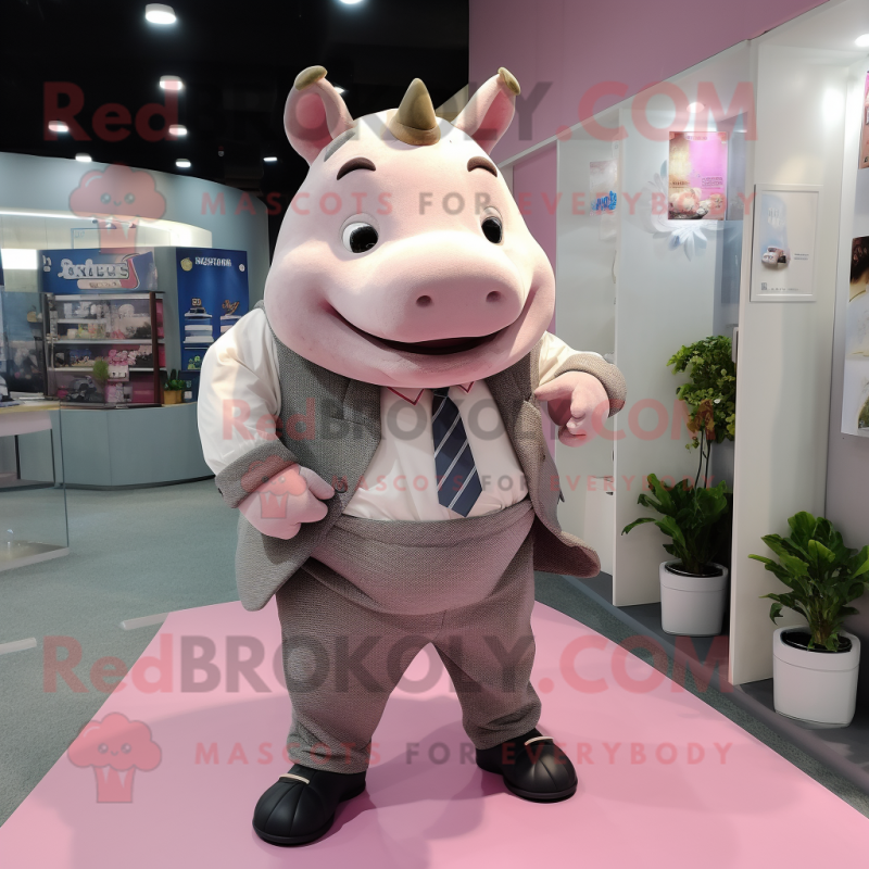 Pink Rhinoceros mascot costume character dressed with a Chinos and Pocket squares